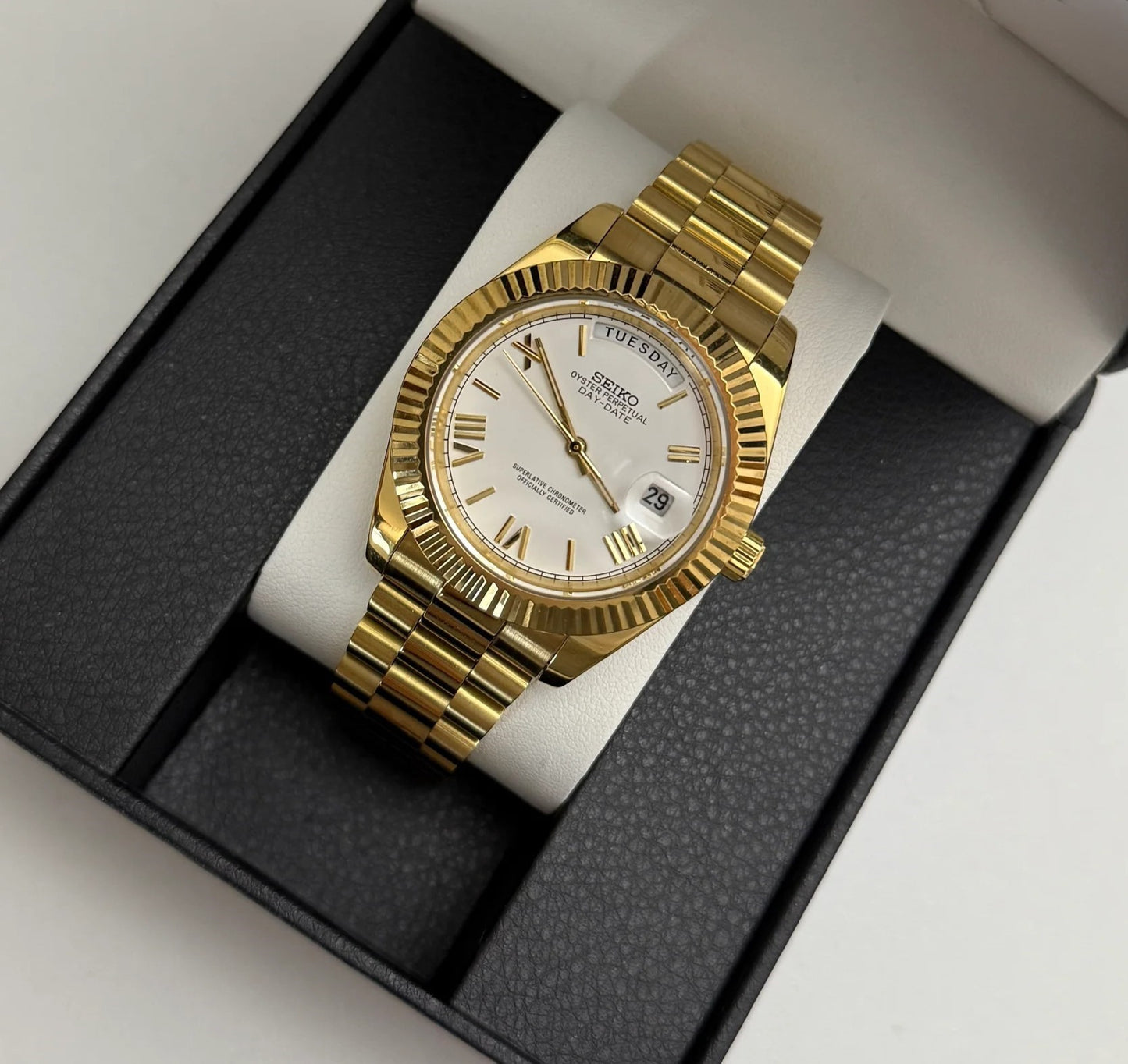 Seiko Roman WhiteGold Day-Date Mod