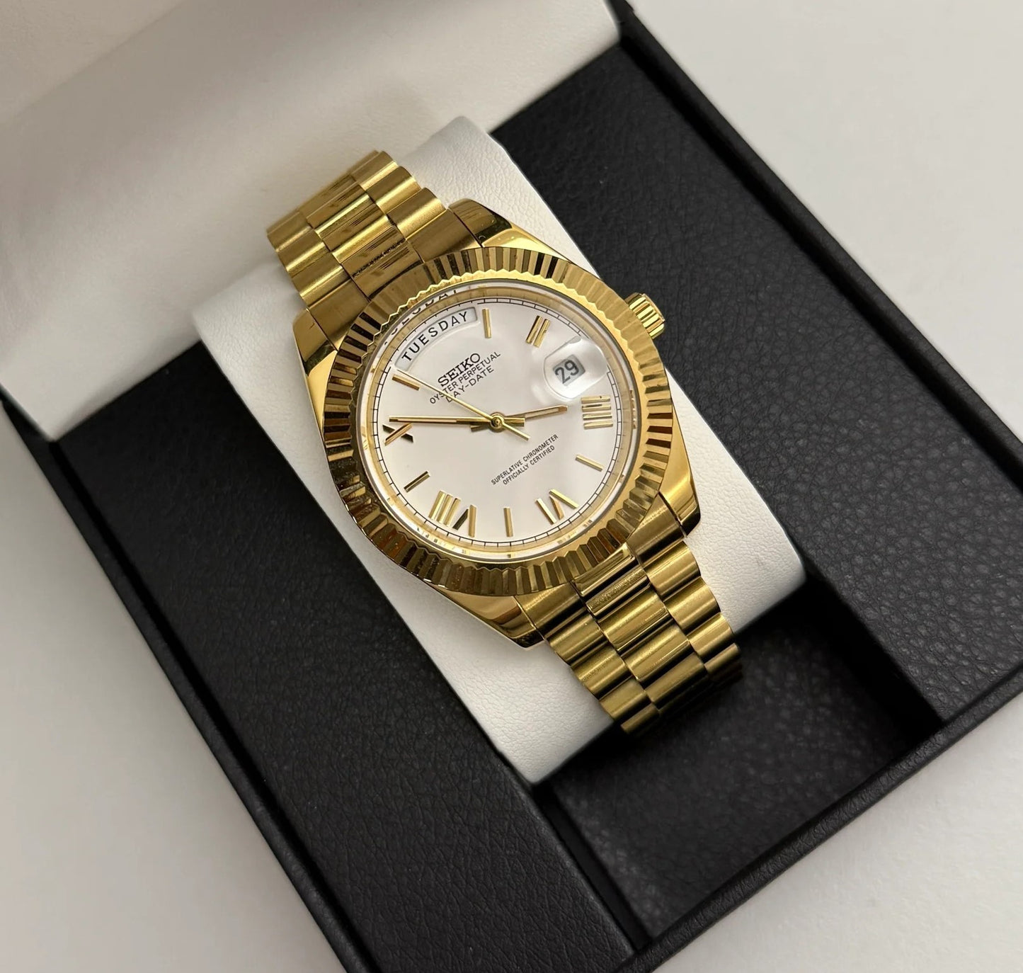 Seiko Roman WhiteGold Day-Date Mod