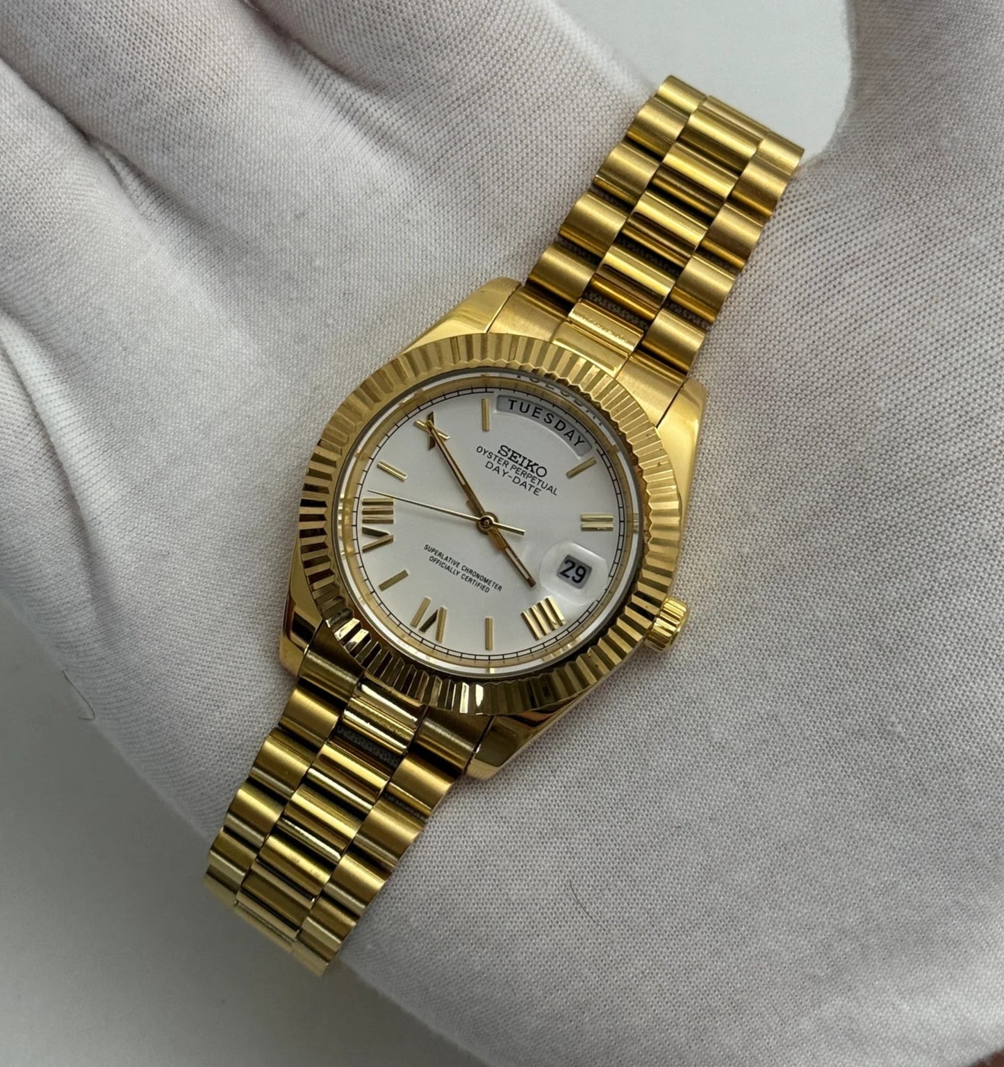 Seiko Roman WhiteGold Day-Date Mod